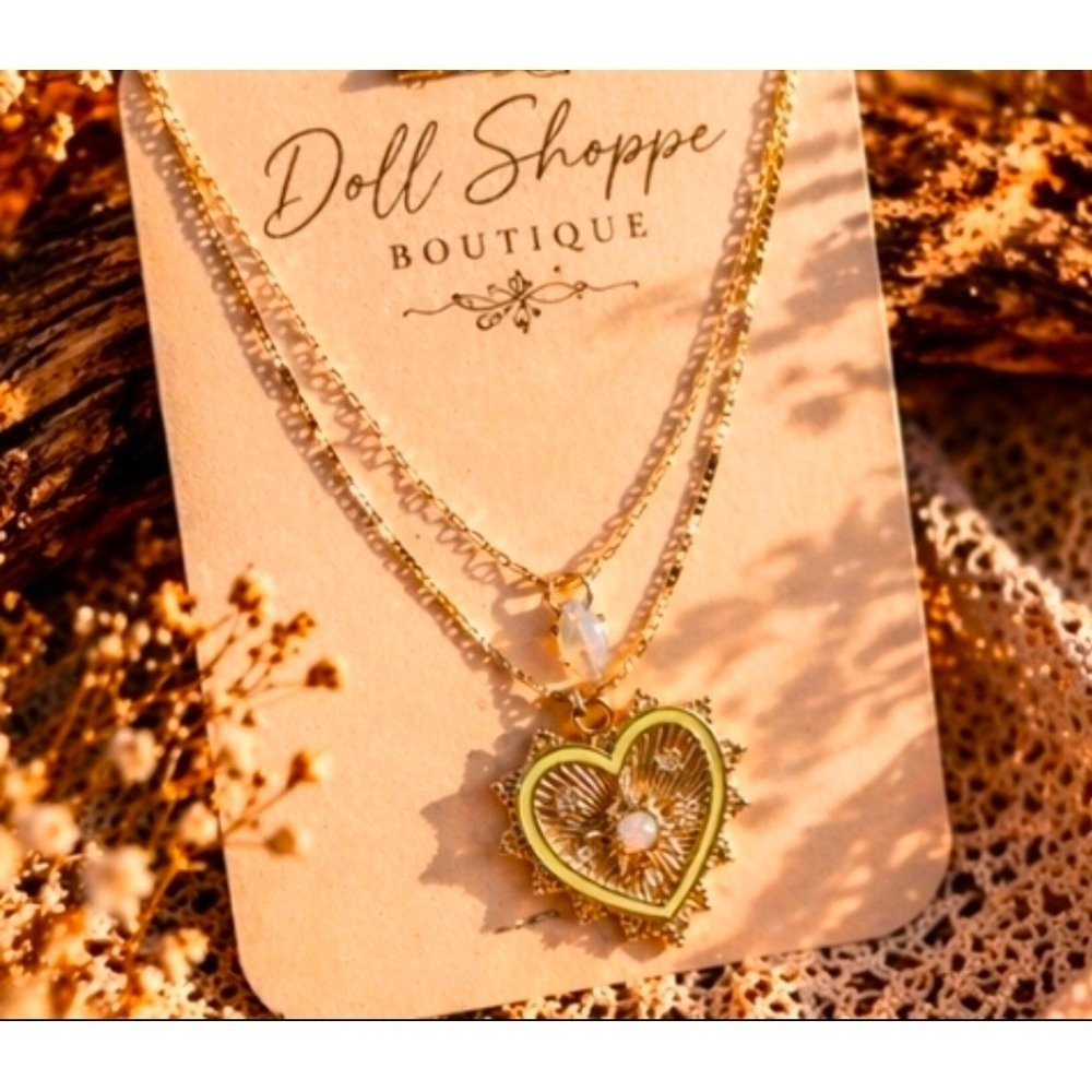 Boho Gold Layered Heart Pendant Necklace | Vintage-Inspired Celestial Charm
